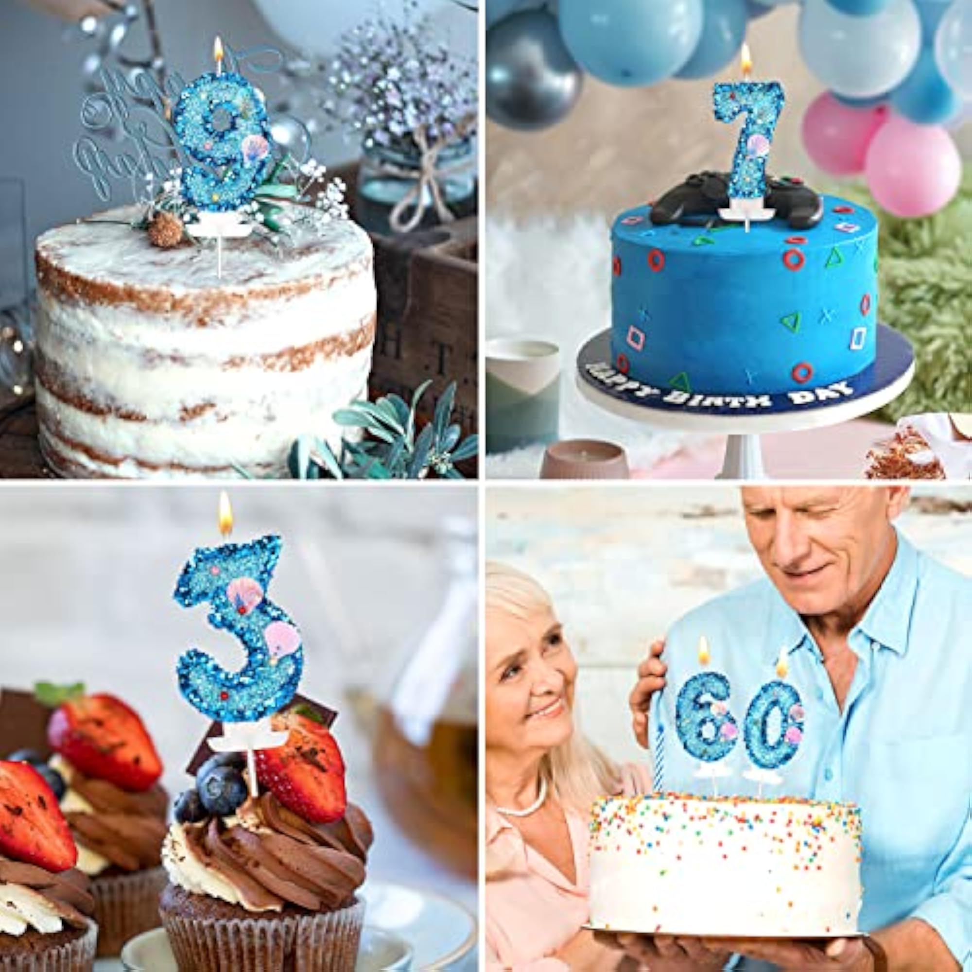 3 Inch Shell Glitter Birthday Number Candle